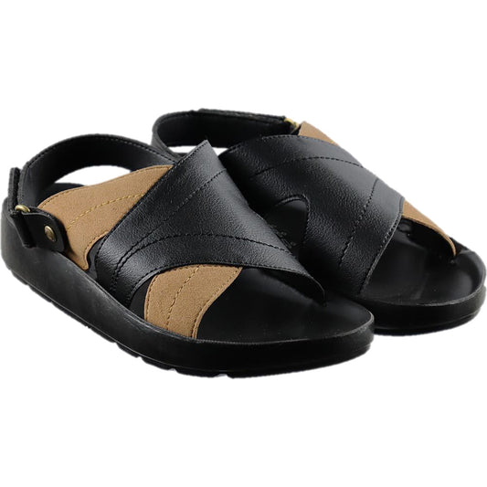 Aerosoft Men's Black-Tan Strappy Buckle Sandals (MA4413) - Adjustable Cross-Strap Slides for Effortless Comfort