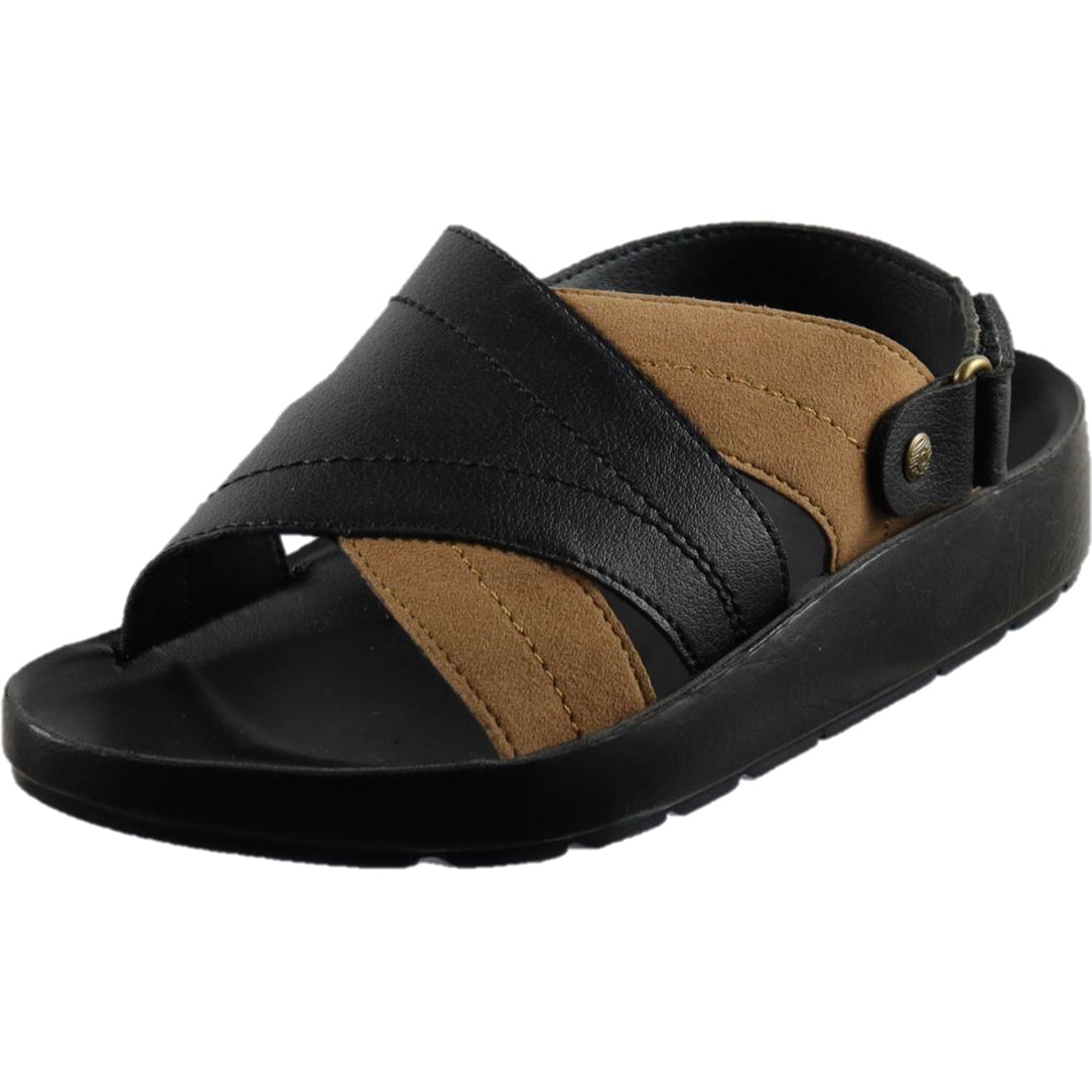 Aerosoft Men's Black-Tan Strappy Buckle Sandals (MA4413) - Adjustable Cross-Strap Slides for Effortless Comfort