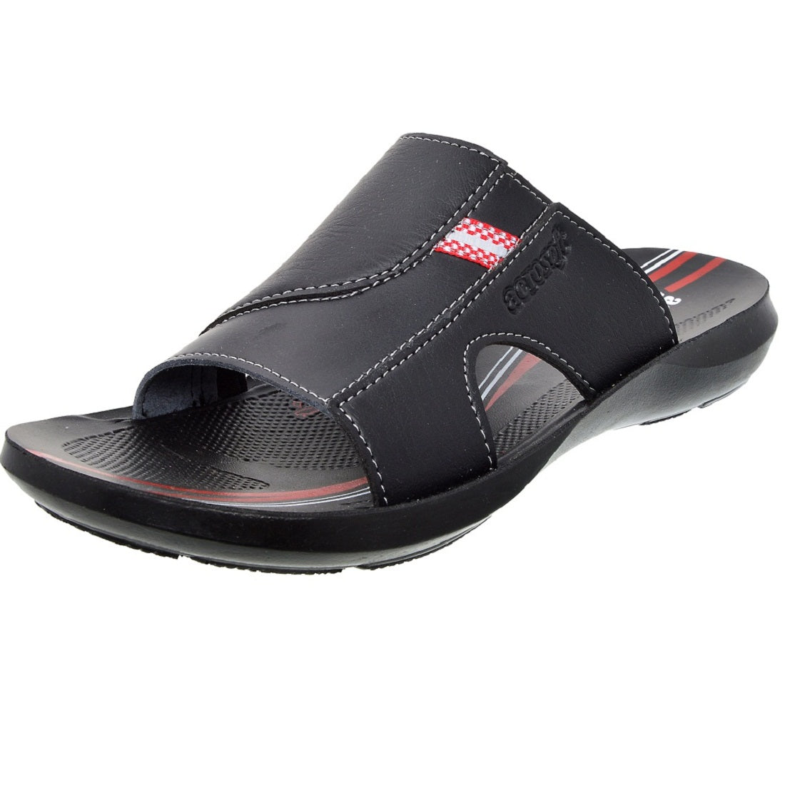 Aerosoft Men's Black Comfort Style Slide Sandals (MA4211) - Premium PU Upper with Red Accents for Effortless Summer Wear