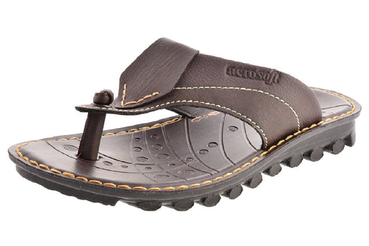 Premium Brown Faux Leather Flip-Flop Sandals by Aerosoft (2502) - Ultimate Comfort & Style!