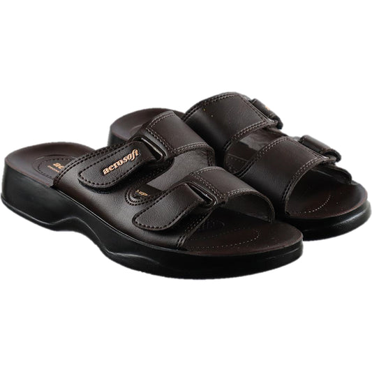 Aerosoft Men's Brown Double Velcro Strap Sandals (MA4811) - Adjustable Orthopedic Slides for Ultimate Comfort
