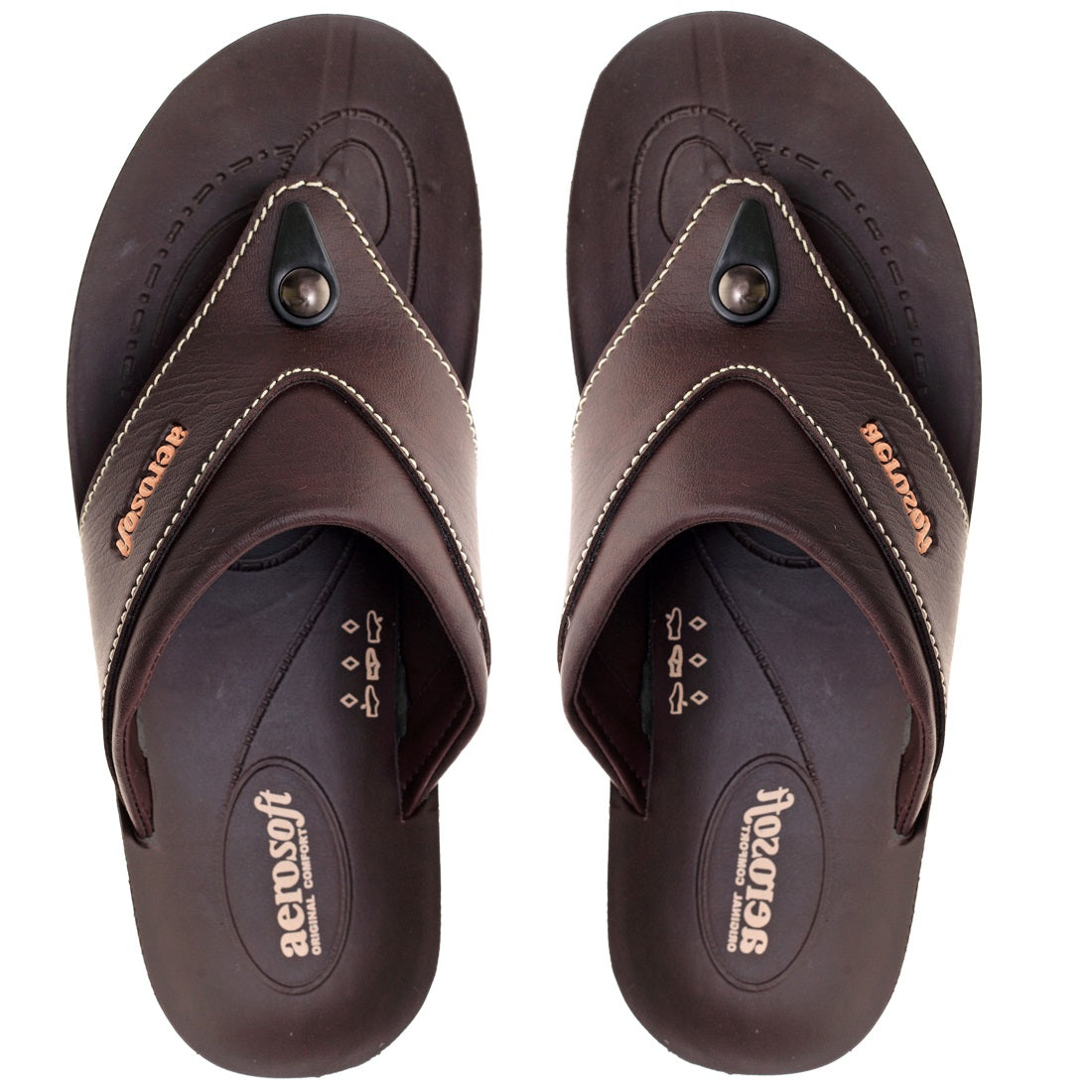 Aerosoft Men's Brown V-Strap Thong Sandals (MA8707) - Comfortable Leather Flip Flops with Spiral Massage Sole and Arch Support!