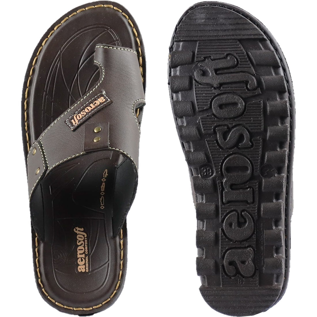 Aerosoft Men's Brown Comfort Sandals (MA2537) - Premium Toe-Post Flip Flops for All-Day Wear!