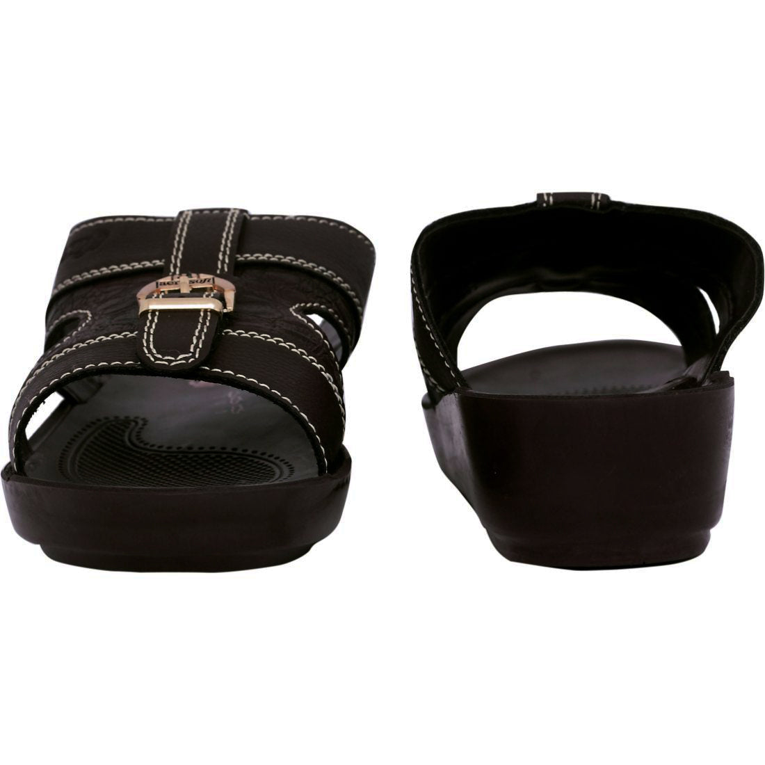 Aerosoft Men's Brown Multi-Strap Buckle Sandals (MA8343) - Comfortable Leather Sandals with Gold Buckle and Arch Support!