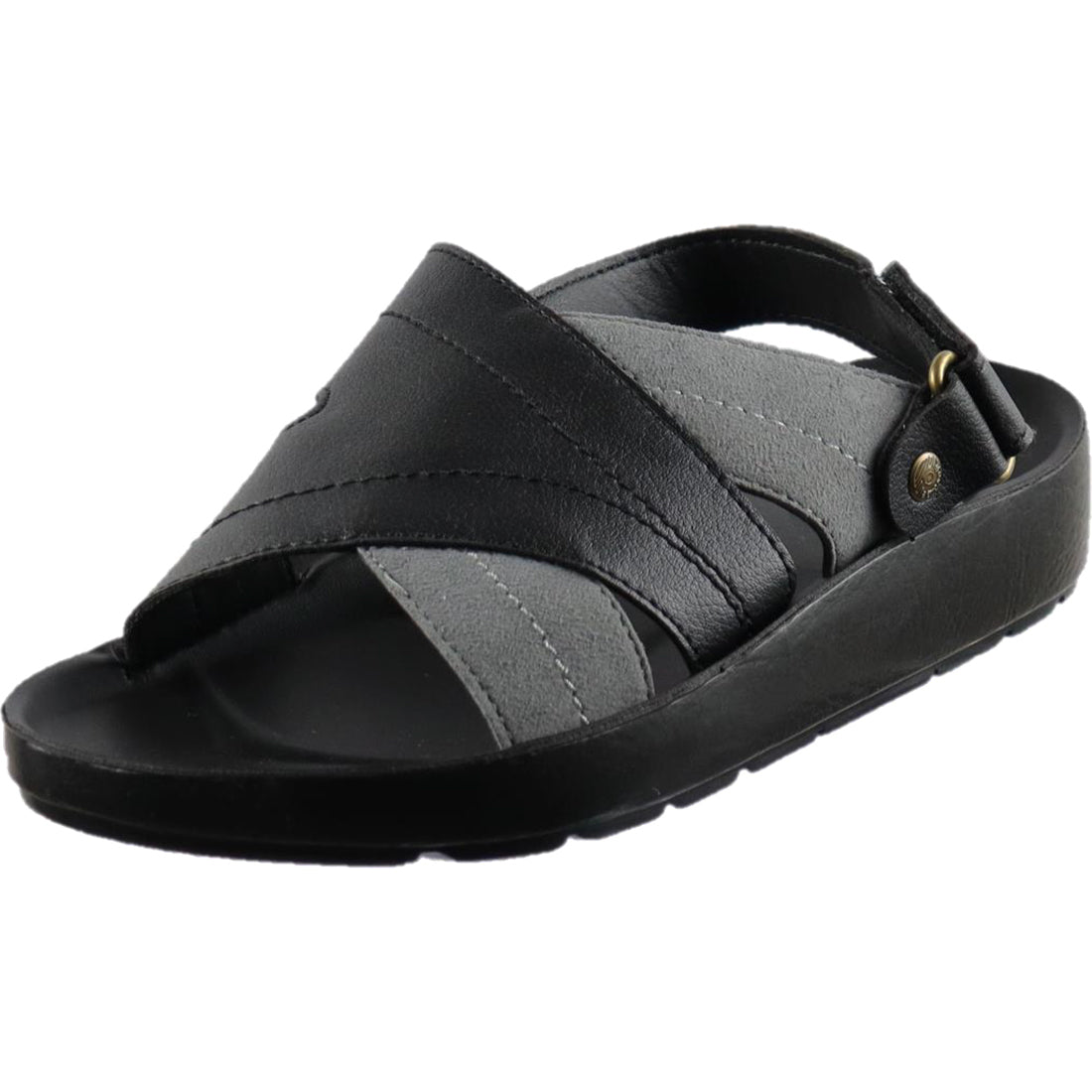 Aerosoft Men's Black-Grey Strappy Buckle Sandals (MA4413) - Adjustable Cross-Strap Slides for Effortless Comfort!