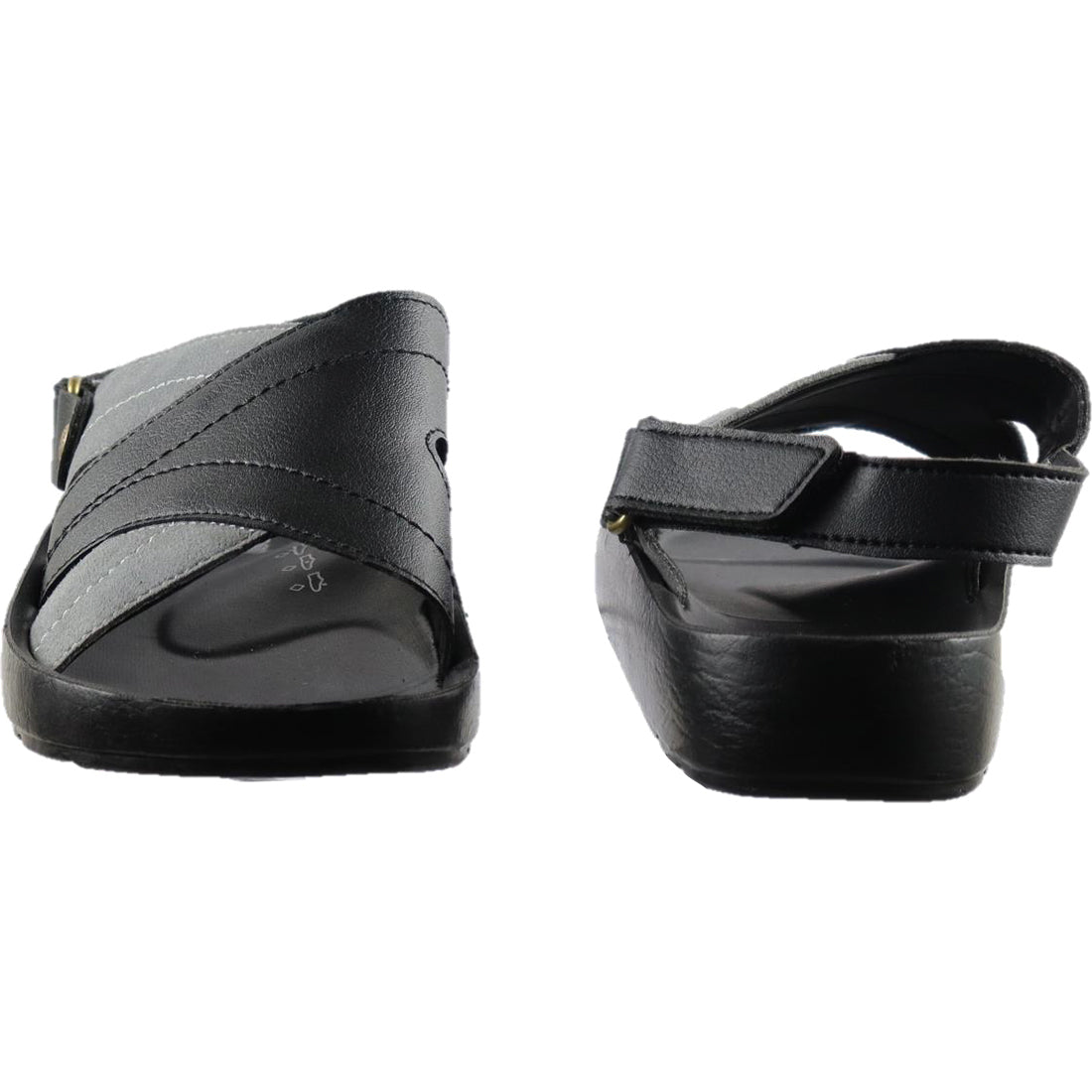 Aerosoft Men's Black-Grey Strappy Buckle Sandals (MA4413) - Adjustable Cross-Strap Slides for Effortless Comfort!