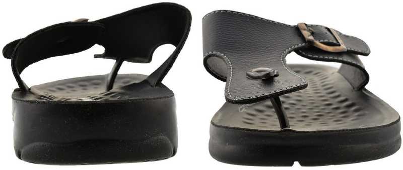 Aerosoft Men's Black Adjustable Buckle Thong Sandals (MA5116) - Comfortable Leather Flip Flops with Massage Sole and Arch Support!