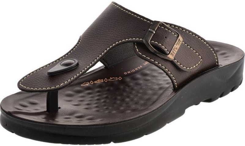 Aerosoft Men's Brown Adjustable Buckle Thong Sandals (MA5116) - Comfortable Leather Flip Flops with Massage Sole and Arch Support!