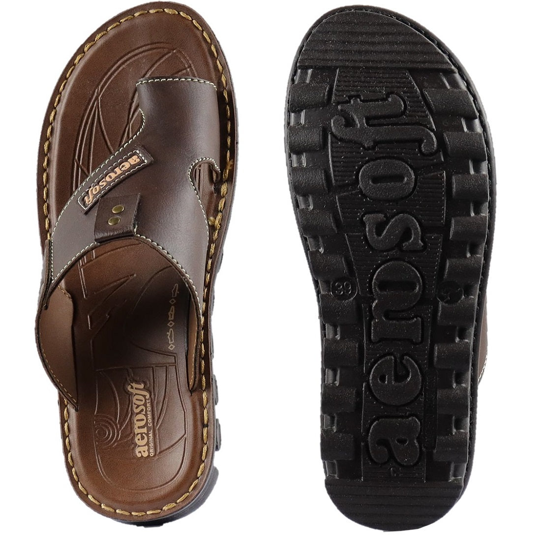 Aerosoft Men's Tan Comfort Sandals (MA2537) - Premium Toe-Post Flip Flops for All-Day Wear!