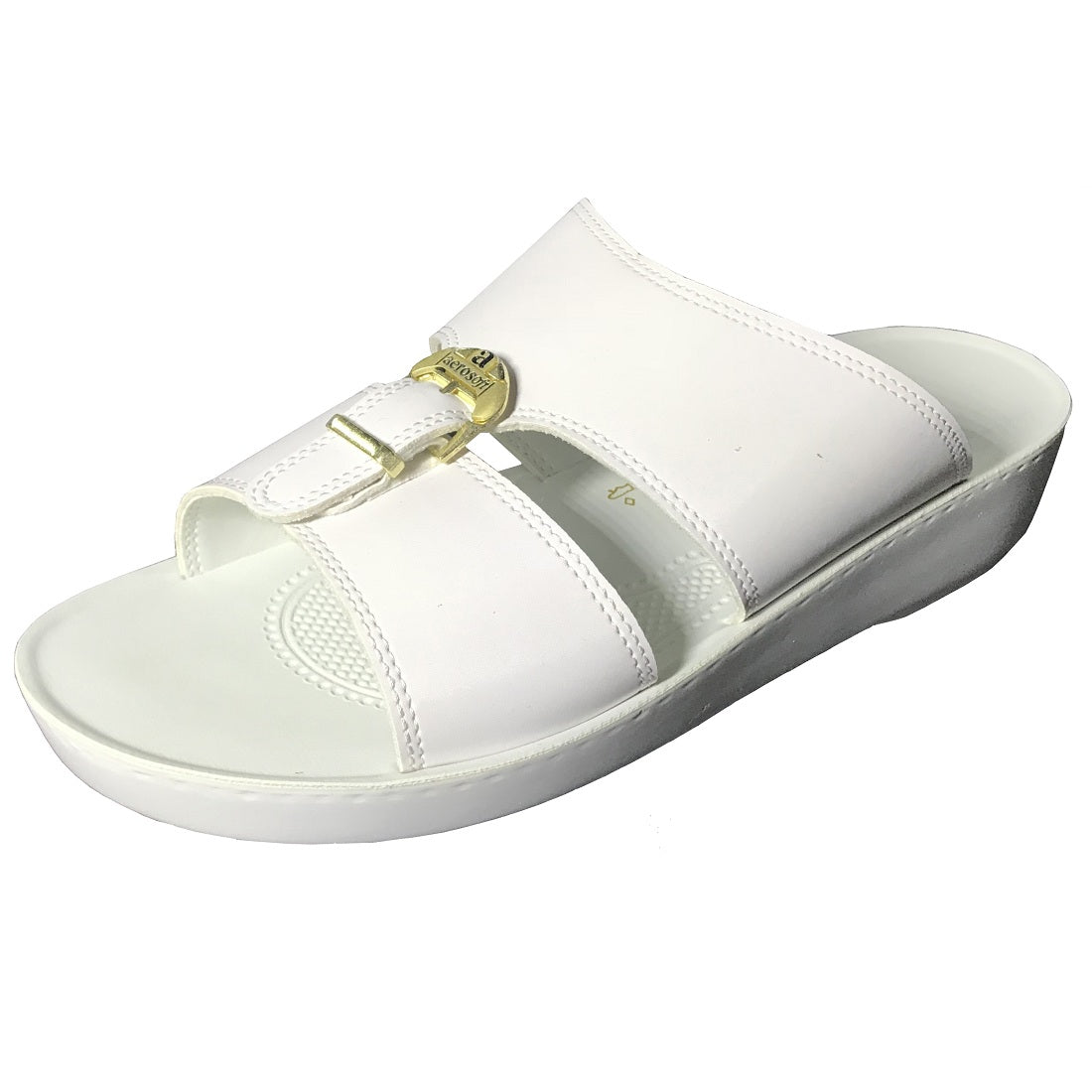 Aerosoft Arba Slippers (MA8320) - Luxurious White Men's Slippers with Traditional Arabic Design and Arch Support!